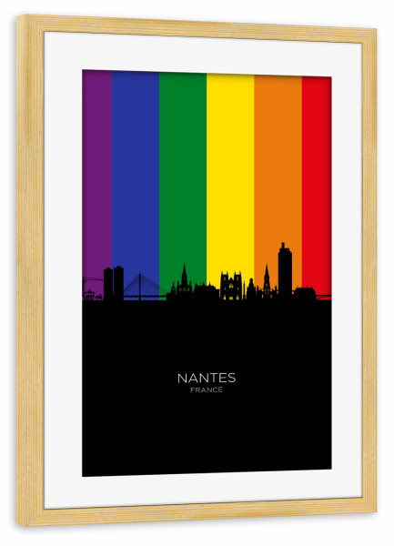 Poster mit Rahmen kiefer "Nantes France Skyline Pride" artboxONE - Städte
