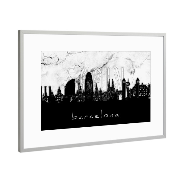 Poster mit Rahmen Silber "Barcelona skyline marble" artboxONE - Städte,Reise,Architektur,Städte / Barcelona