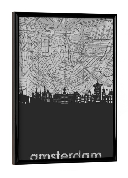 Poster mit schwarzem Rahmen "Amstedam skyline map grey" artboxONE - Städte,Reise,Architektur,Städte / Amsterdam