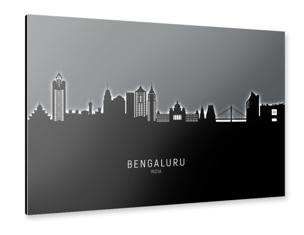 Alu-Dibond "Bengaluru Skyline Glow White" 30x20 cm artboxONE