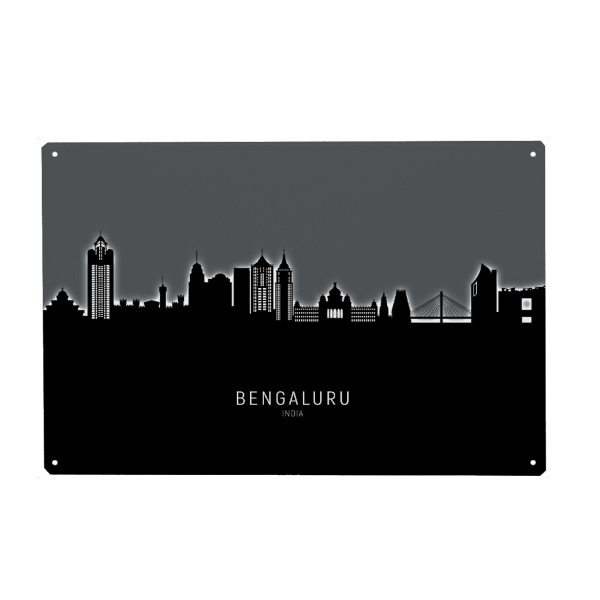 Metall Poster "Bengaluru Skyline Glow White" artboxONE - Städte