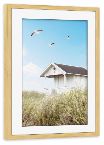 Poster mit Rahmen kiefer "Beach Hut" artboxONE - Natur,Reise,Tiere,Architektur,Reise / Strand und Meer