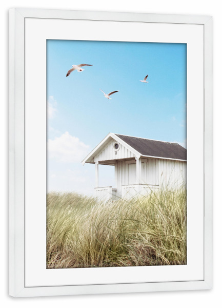 Poster mit Rahmen weiß "Beach Hut" artboxONE - Natur,Reise,Tiere,Architektur,Reise / Strand und Meer