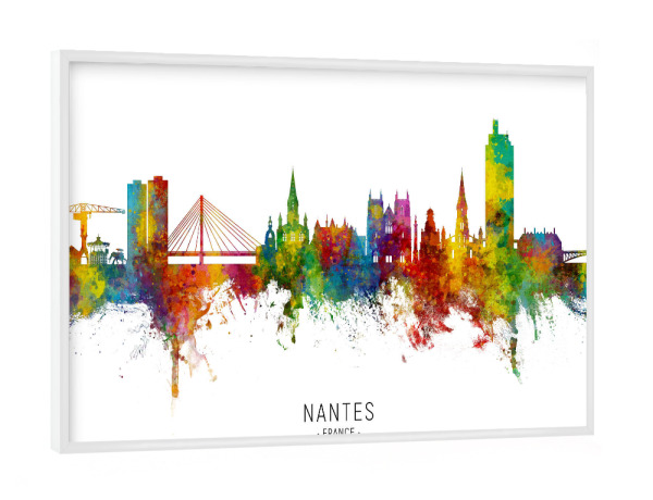Poster mit weißem Rahmen "Nantes France Skyline txt" artboxONE - Städte
