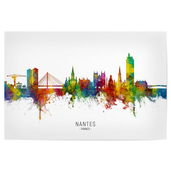 Poster 30x20 cm "Nantes France Skyline txt" artboxONE - Städte - Nantes,France,Skyline,Cityscape,Stadtbild,Watercolor,City,Stadt,Bunt,Colorful