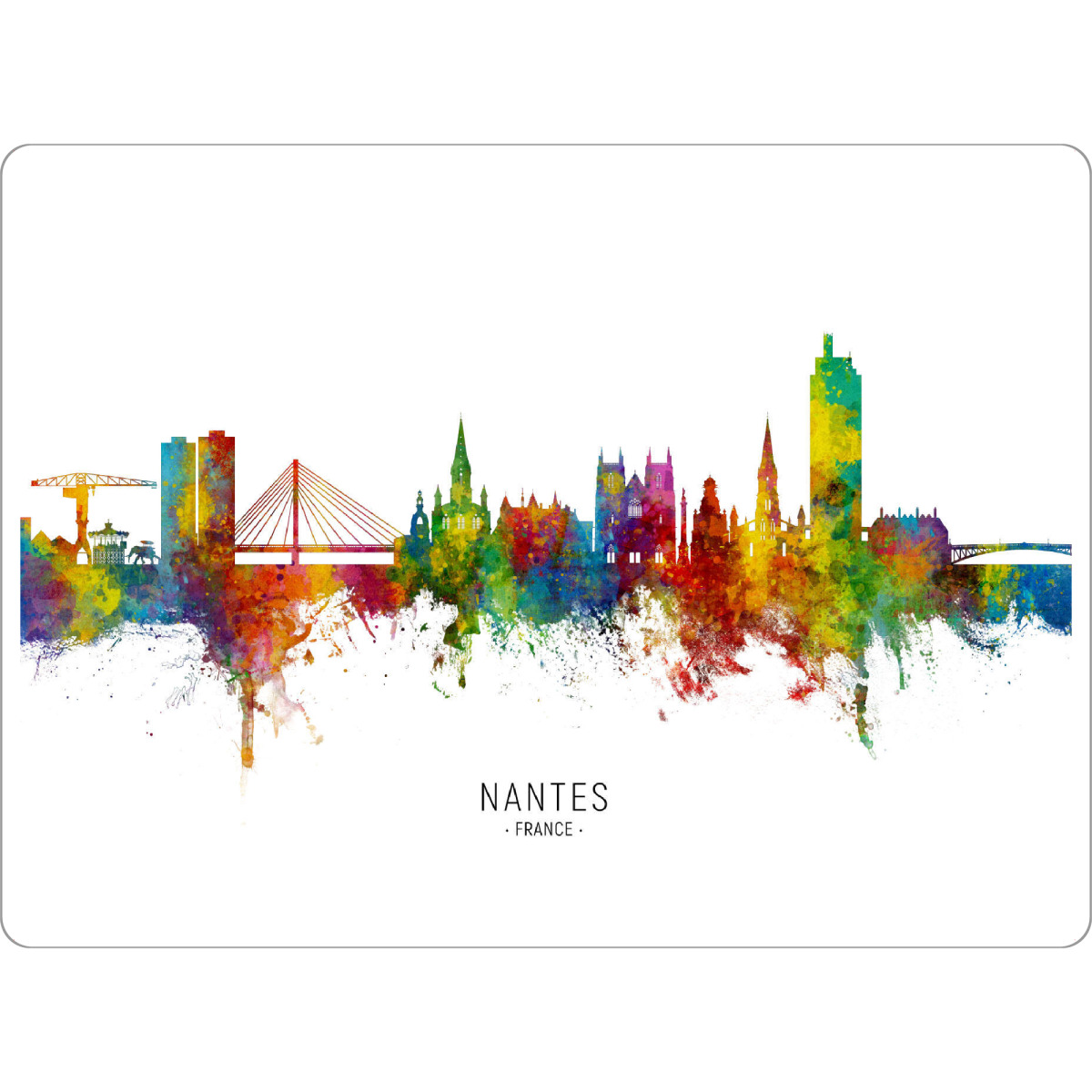 Tischset "Nantes France Skyline txt" artboxONE - Städte - Nantes,France,Skyline,Cityscape,Stadtbild,Watercolor,City,Stadt,Bunt,Colorful