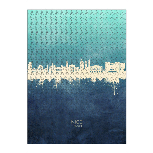 artboxONE Puzzle "Nice France Skyline NavyCyan" artboxONE - Städte - Nice,France,Skyline,Cityscape,Stadtbild,Watercolor,City,Stadt,Frankreich