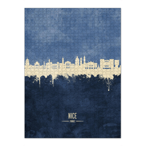 Puzzle Ravensburger "Nice France Skyline Navy" artboxONE - Städte - Nice,France,Skyline,Cityscape,Stadtbild,Watercolor,City,Stadt,Frankreich