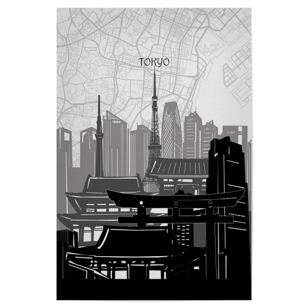 Poster 30x20 cm "Tokyo cityscape map" artboxONE - Städte,Reise,Architektur,Städte / Tokio,Kartografie