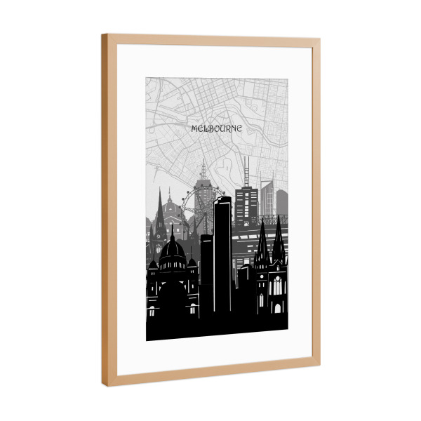 Poster mit Rahmen Kupfer "Melbourne cityscape map" artboxONE - Städte,Reise,Architektur,Kartografie