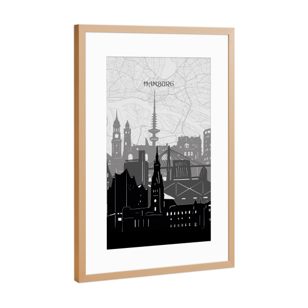 Poster mit Rahmen Kupfer "Hamburg cityscape map" artboxONE - Städte,Städte / Hamburg,Reise,Architektur,Kartografie