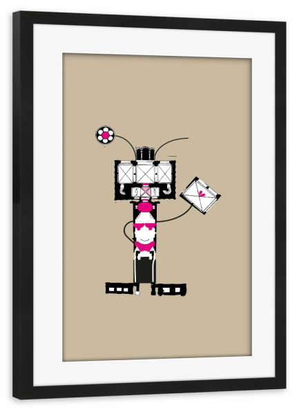 Poster mit Rahmen schwarz "Fliege mit Liebesbrief" artboxONE - Abstrakt,Fiktion - Lustig,Modern,Fliege,Insect,Abstract,Abstrakt,Funny,Fly