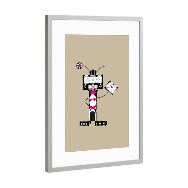 Poster mit Rahmen Silber "Fliege mit Liebesbrief" artboxONE - Abstrakt,Fiktion - Lustig,Modern,Fliege,Insect,Abstract,Abstrakt,Funny,Fly