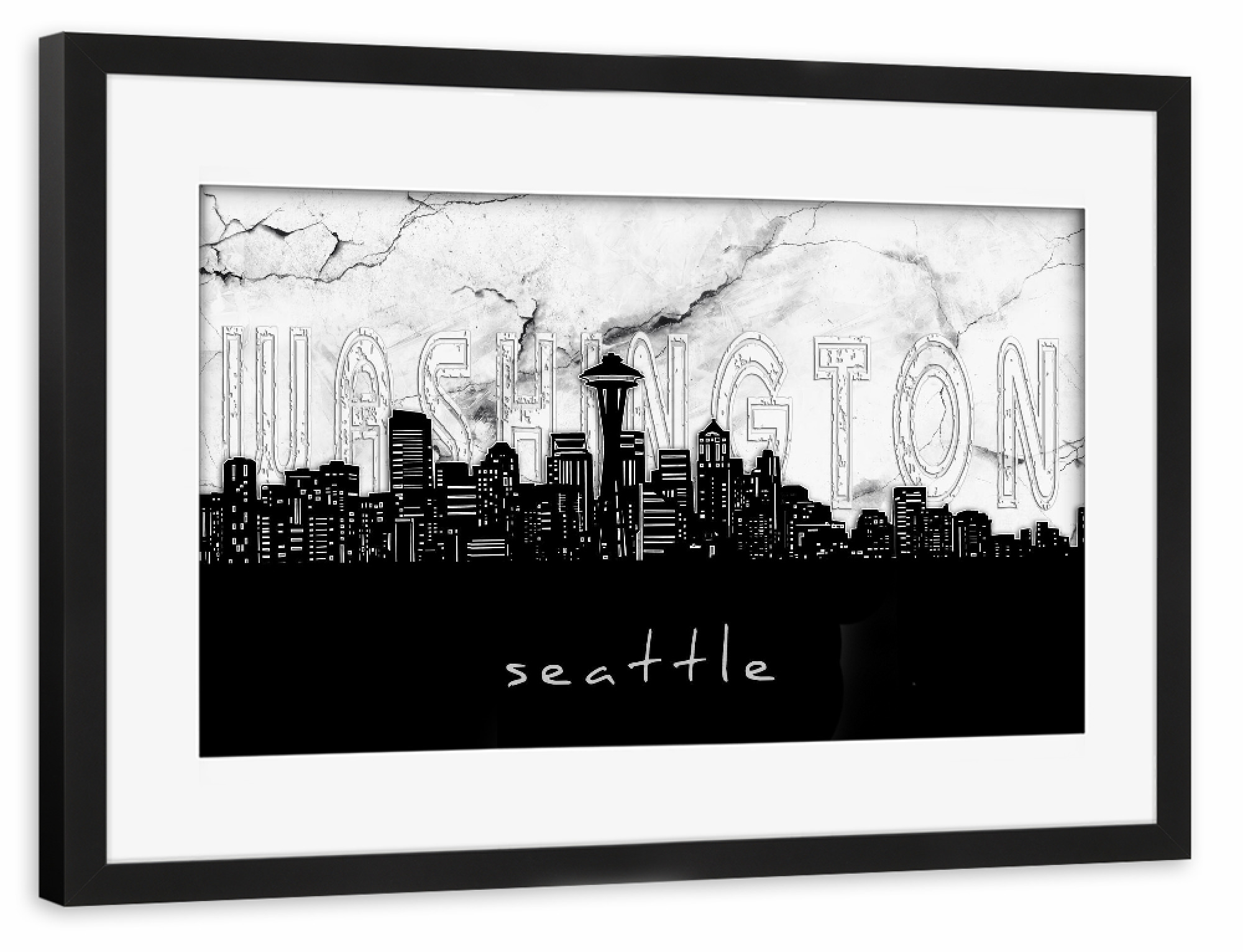 Poster mit Rahmen schwarz "Seattle skyline marble" artboxONE - Städte,Reise,Architektur,Marmor