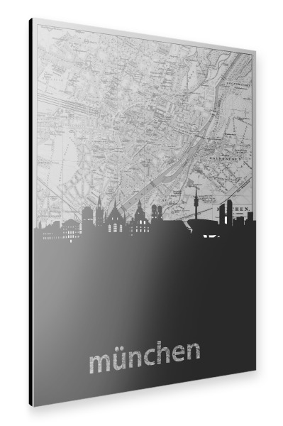 Alu-Dibond "Munich skyline map grey" 30x20 cm artboxONE