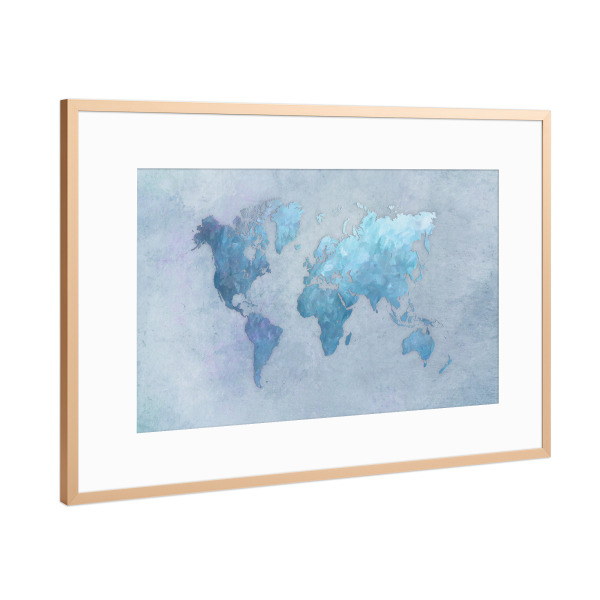 Poster mit Rahmen Kupfer "World map arctic blue" artboxONE - Reise,Kartografie