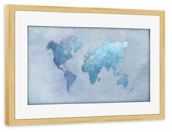 Poster mit Rahmen kiefer "World map arctic blue" artboxONE - Reise,Kartografie