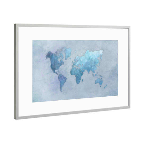 Poster mit Rahmen Silber "World map arctic blue" artboxONE - Reise,Kartografie