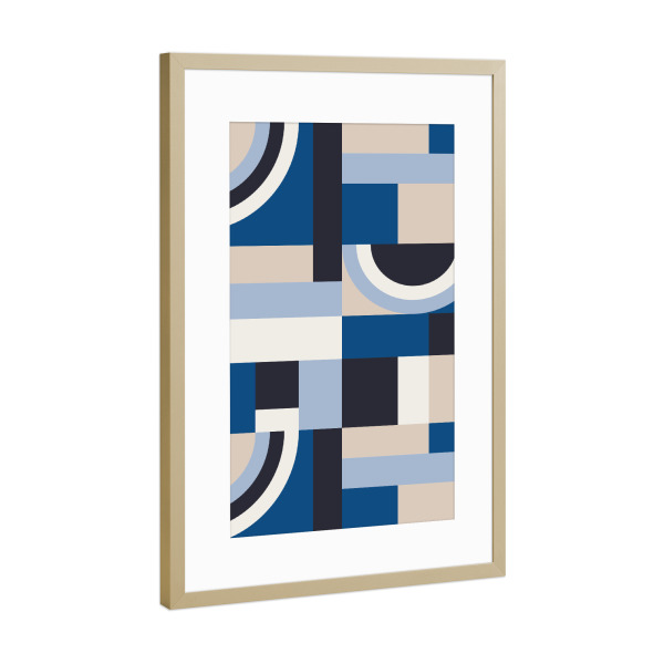 Poster mit Rahmen Gold "Classic Blue Blocks" artboxONE - Abstrakt,Geometrie