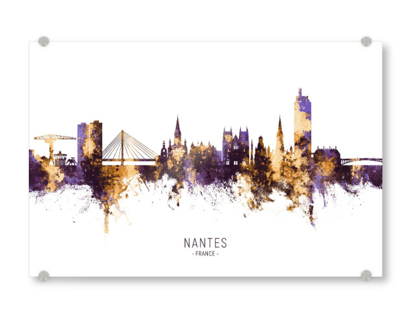 Acrylglasbild "Nantes France Skyline PurpleGold" artboxONE - Städte