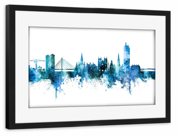 Poster mit Rahmen schwarz "Nantes France Skyline Blue" artboxONE - Städte