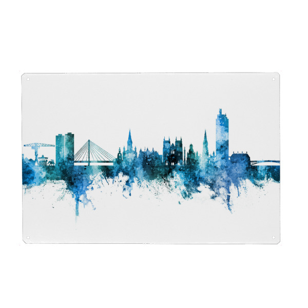 Holzbild "Nantes France Skyline Blue" artboxONE - Städte - Nantes,France,Skyline,Cityscape,Stadtbild,Watercolor,City,Stadt,Frankreich,Blau