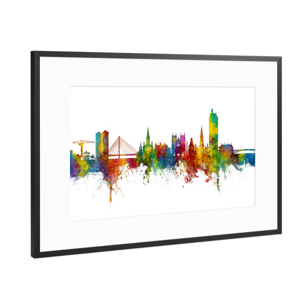 Poster mit Rahmen Schwarz (Metallic) "Nantes France Skyline" artboxONE - Städte