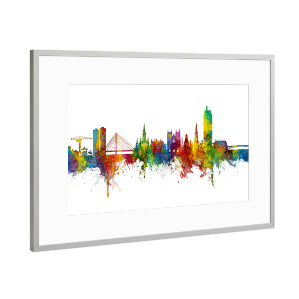 Poster mit Rahmen Silber "Nantes France Skyline" artboxONE - Städte