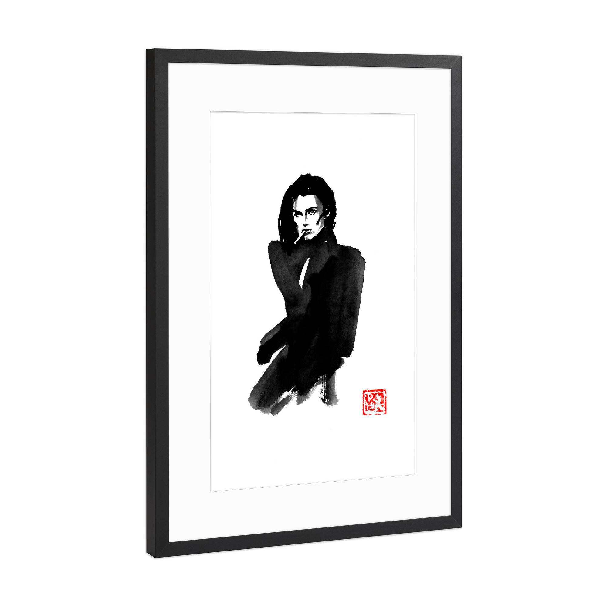 Poster mit Rahmen Schwarz (Metallic) "Fashion woman with cigarette" artboxONE - Fashion