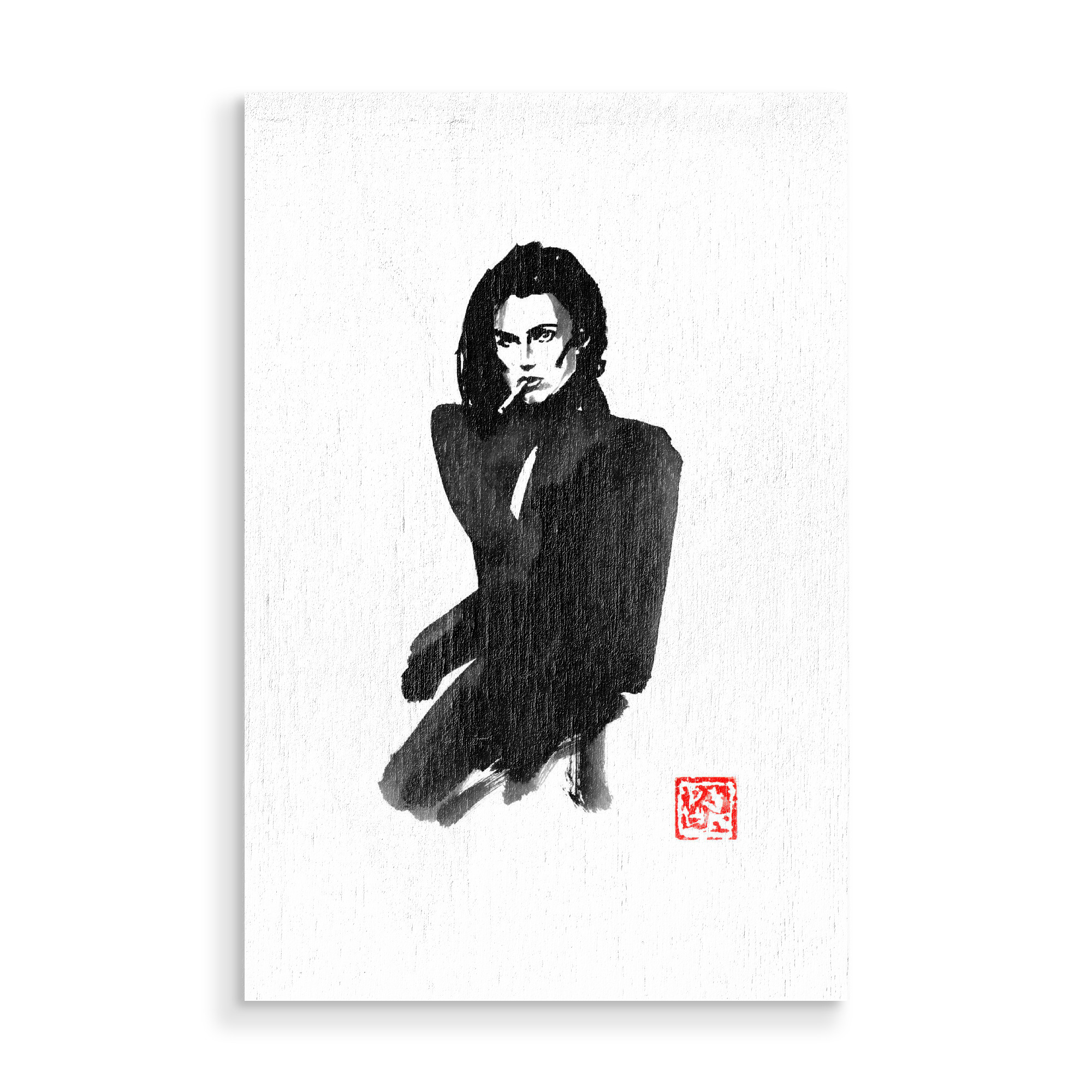 Holzbild "Fashion woman with cigarette" artboxONE - Fashion - Fashion,Woman,Cigarette,Sumie,Female,Frau,Zigarette,Japan,Zen
