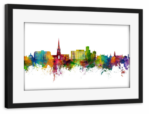 Poster mit Rahmen schwarz "Solihull England Skyline" artboxONE - Städte