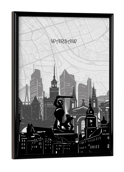 Poster mit schwarzem Rahmen "Warsa cityscape map" artboxONE - Städte,Reise,Architektur,Kartografie