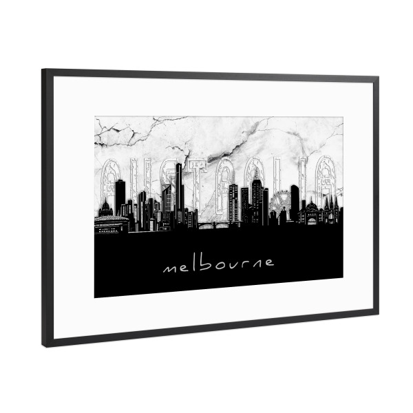 Poster mit Rahmen Schwarz (Metallic) "Melbourne skyline marble" artboxONE - Städte,Reise,Architektur,Marmor