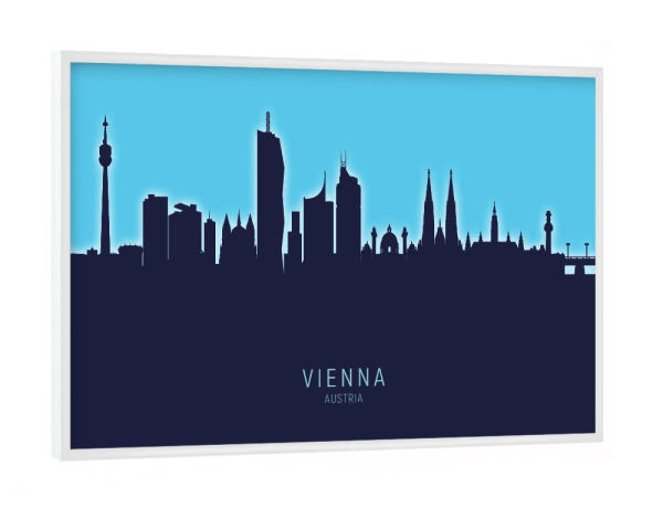 Poster mit weißem Rahmen "Vienna Austria Skyline Glow Blue" artboxONE - Städte