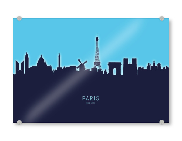 Acrylglasbild "Paris France Skyline Glow Blue" artboxONE - Städte,Städte / Paris