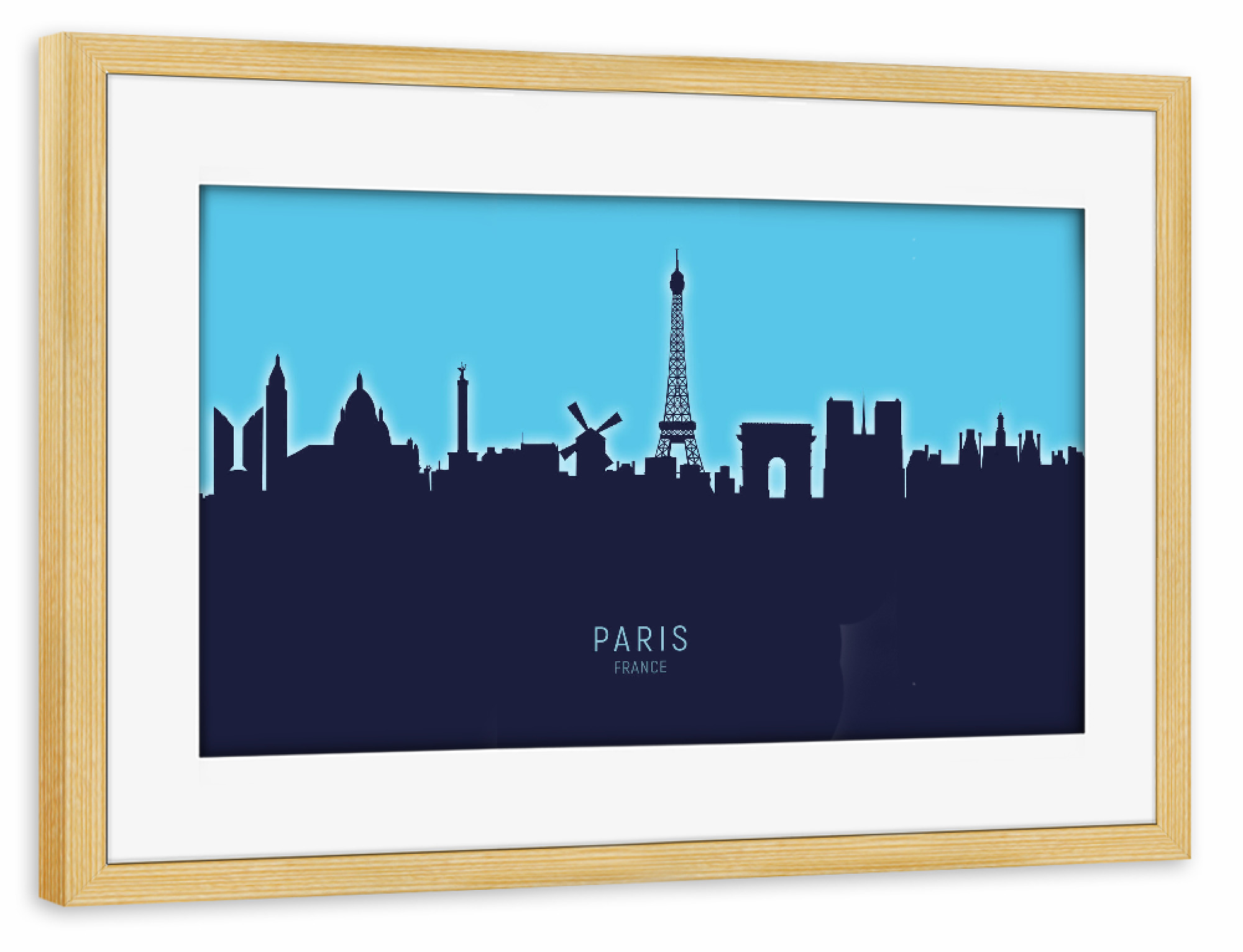Poster mit Rahmen kiefer "Paris France Skyline Glow Blue" artboxONE - Städte,Städte / Paris