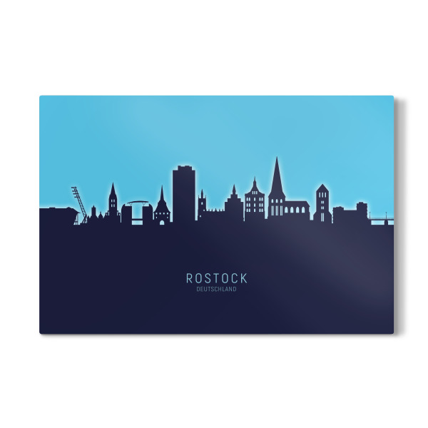 Galerie-Print "Rostock Germany Skyline Glow Blue" 30x20 cm artboxONE