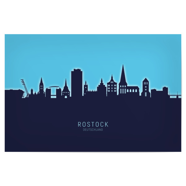 Poster 30x20 cm "Rostock Germany Skyline Glow Blue" artboxONE - Städte