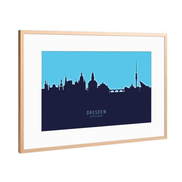 Poster mit Rahmen Kupfer "Dresden Germany Skyline Glow Blue" artboxONE - Städte,Städte / Dresden
