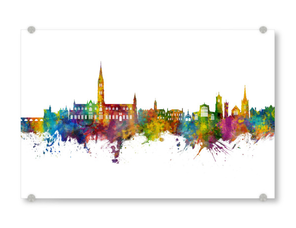 Acrylglasbild "Salisbury England Skyline" artboxONE - Städte - Salisbury,England,Skyline,Cityscape,Stadtbild,Watercolor,City,Stadt,Colorful,Bunt