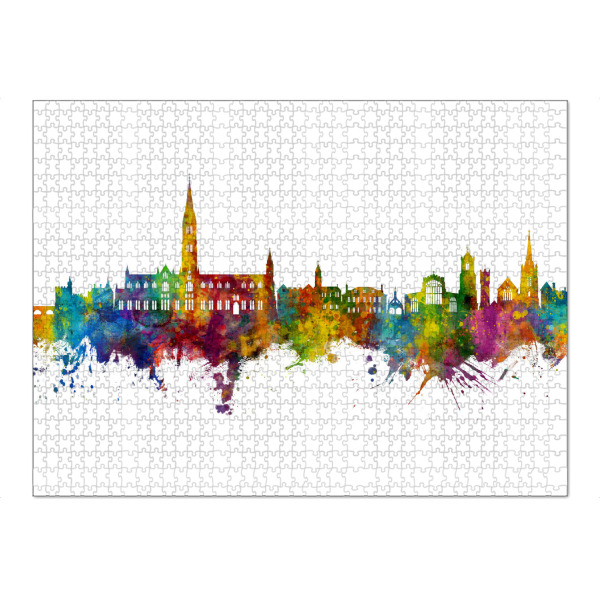 Puzzle Ravensburger "Salisbury England Skyline" artboxONE - Städte - Salisbury,England,Skyline,Cityscape,Stadtbild,Watercolor,City,Stadt,Colorful,Bunt