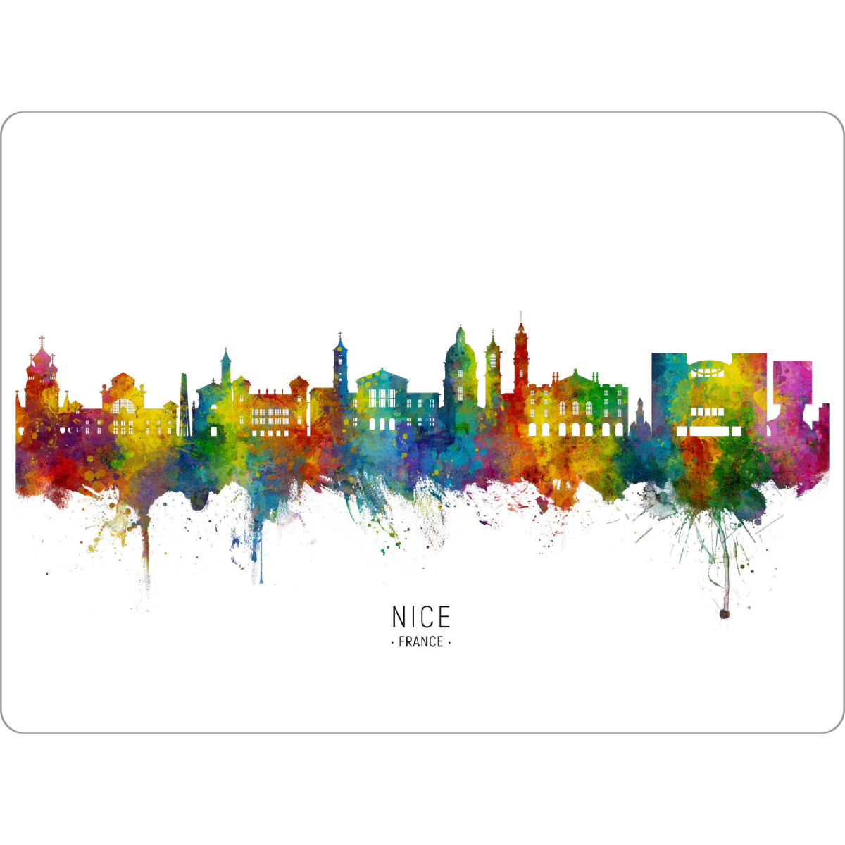 Tischset "Nice France Skyline txt" artboxONE - Städte - Nice,France,Skyline,Cityscape,Stadtbild,Watercolor,City,Stadt,Colorful,Bunt,Frankreich