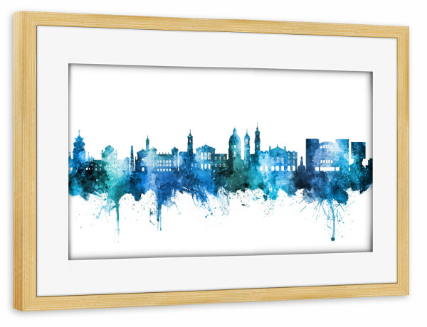 Poster mit Rahmen kiefer "Nice France Skyline Blue" artboxONE - Städte