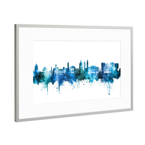 Poster mit Rahmen Silber "Nice France Skyline Blue" artboxONE - Städte