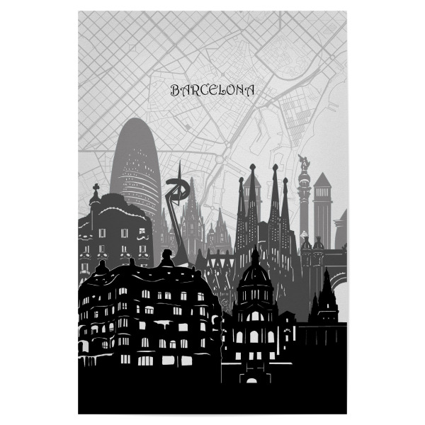 Poster 30x20 cm "Barcelona cityscape map" artboxONE - Städte,Reise,Architektur,Städte / Barcelona,Kartografie