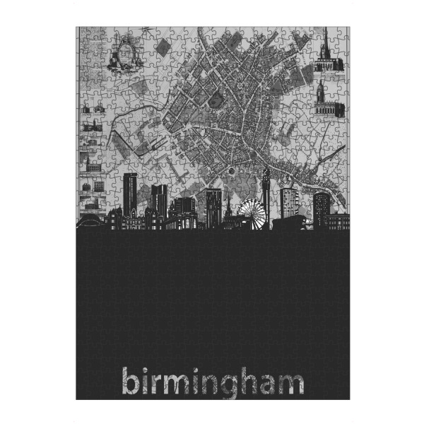Puzzle Ravensburger "Birmingham skyline map grey" artboxONE - Städte,Reise,Architektur,Kartografie