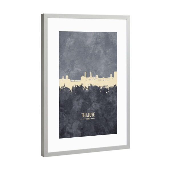 Poster mit Rahmen Silber "Toulouse France Skyline Grey" artboxONE - Städte