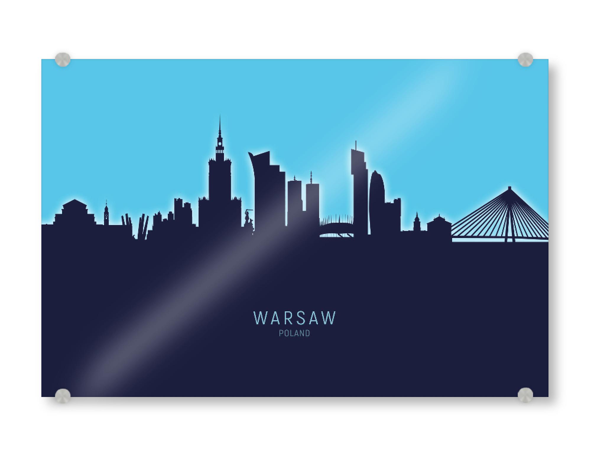 Acrylglasbild "Warsaw Poland Skyline Glow Blue" artboxONE - Städte