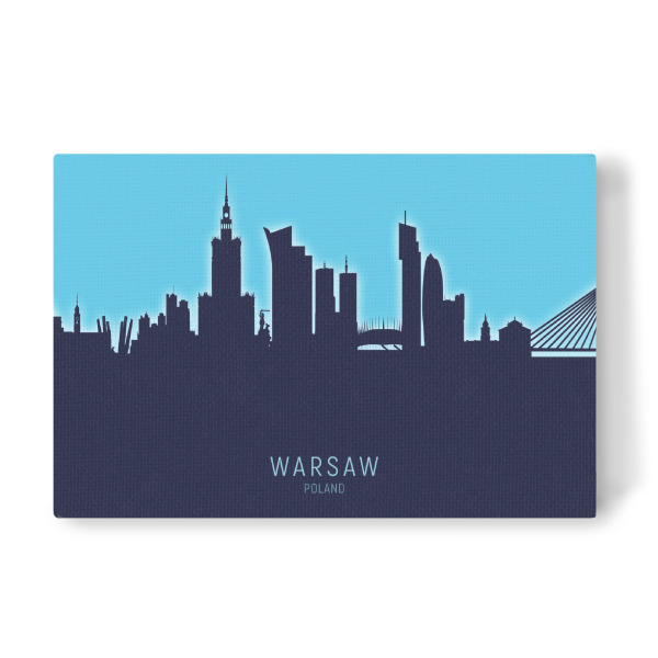 Leinwandbild "Warsaw Poland Skyline Glow Blue" artboxONE - Städte