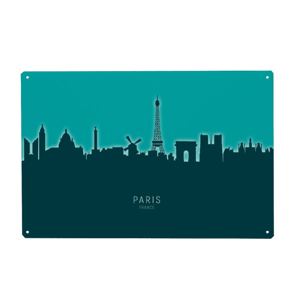 Metall Poster "Paris France Skyline Glow Teal" artboxONE - Städte,Architektur,Städte / Paris